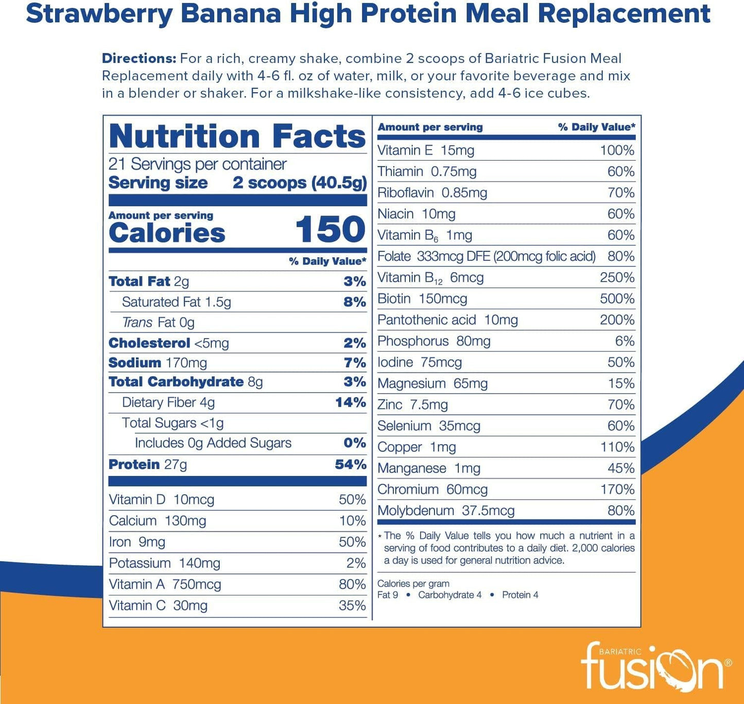 Bariatric Fusion Meal Replacement Protein 21 Serving Tub Strawberry Banana for Bariatric Surgery Patients Including Gastric Bypass and Sleeve Gastrectomy