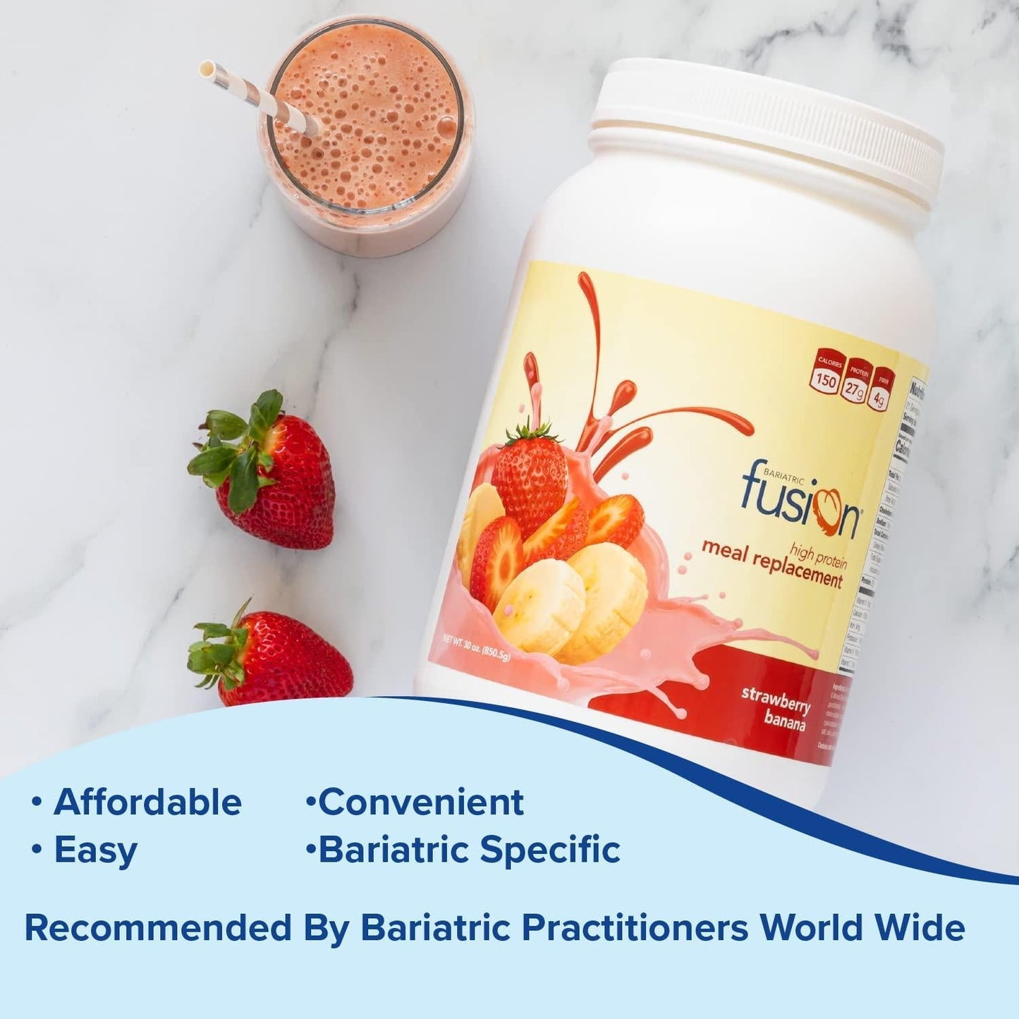 Bariatric Fusion Meal Replacement Protein 21 Serving Tub Strawberry Banana for Bariatric Surgery Patients Including Gastric Bypass and Sleeve Gastrectomy