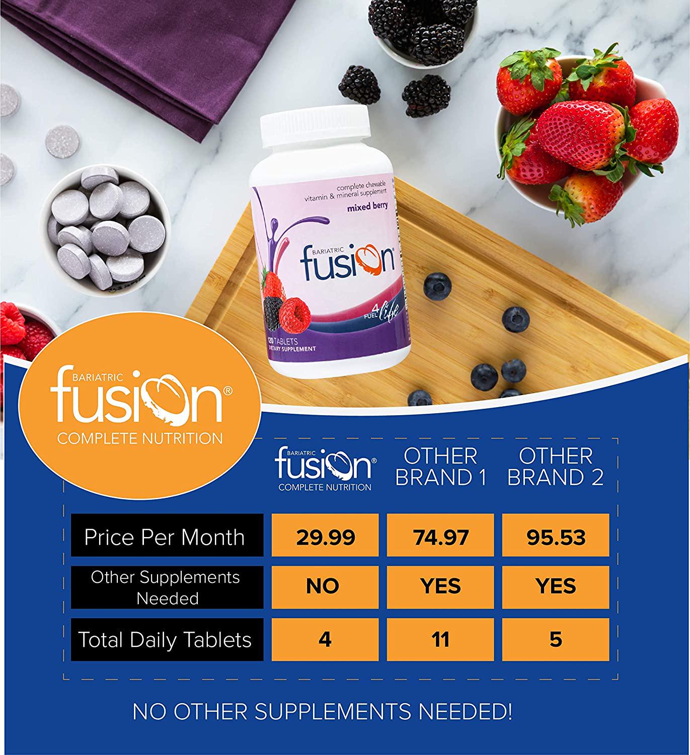 Bariatric Fusion Mixed Berry Complete Chewable Bariatric Multivitamin For Bariatric Surgery Patients Including Gastric Bypass and Sleeve Gastrectomy, 120 Tablets