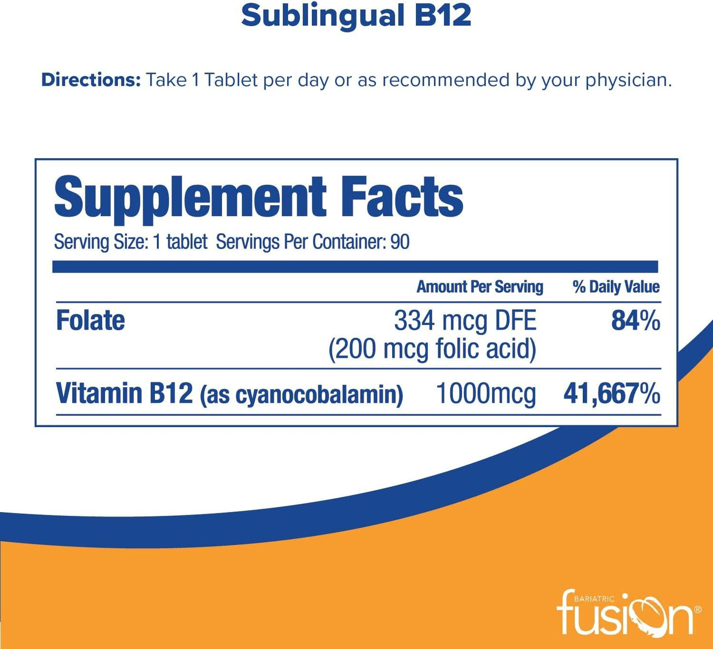 Bariatric Fusion Vitamin B12 Sublingual 1000mcg Tablets, for Bariatric Patients, Cherry Berry Flavored, Quick Dissolving and Melts On Your Tongue - 90 Count