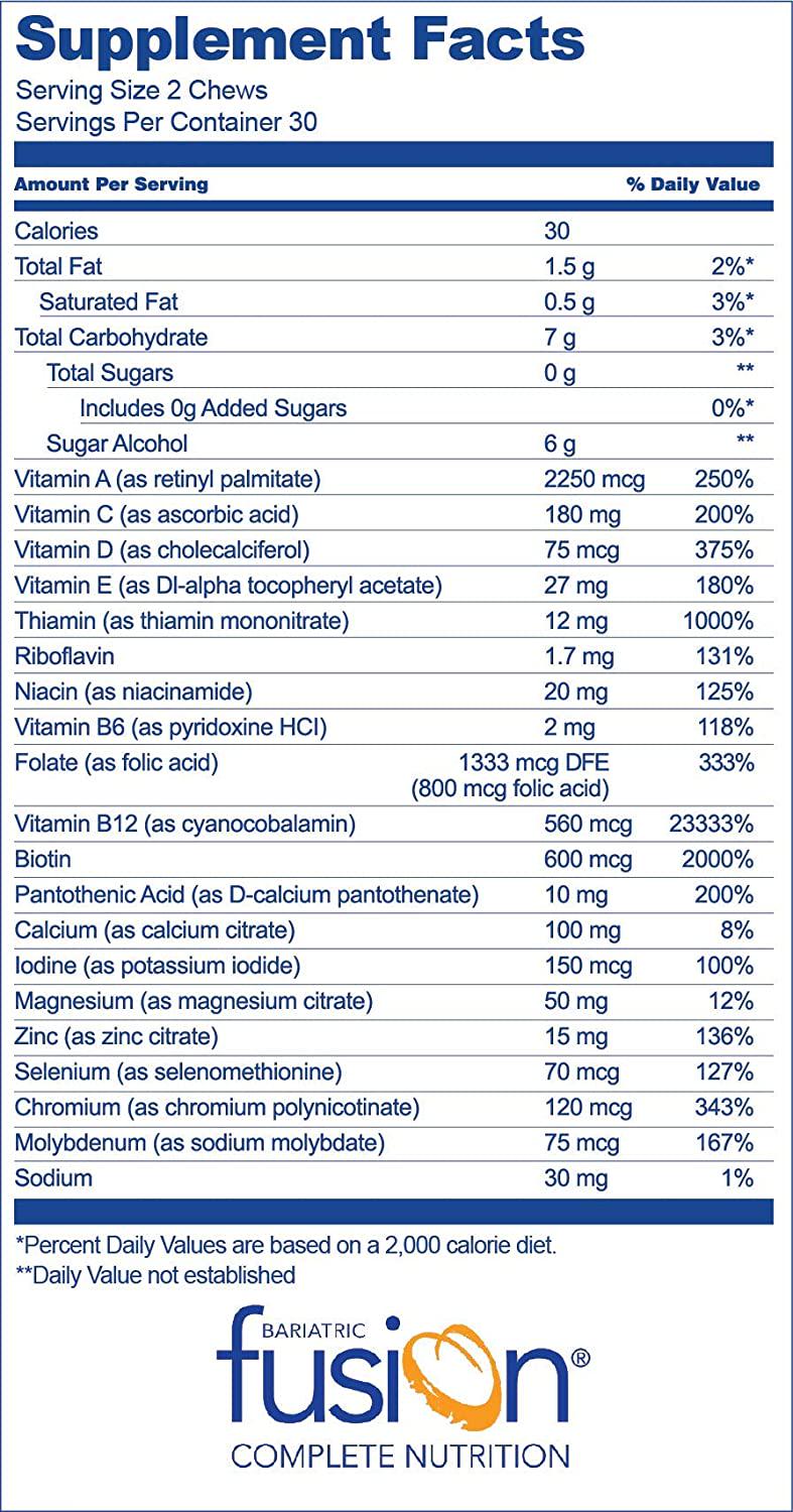 Bariatric Fusion Watermelon Bariatric Multivitamin Soft Chews for Post Bariatric Surgery Patients Including Gastric Bypass and Sleeve Gastrectomy, 60 Count, 1 Month Supply