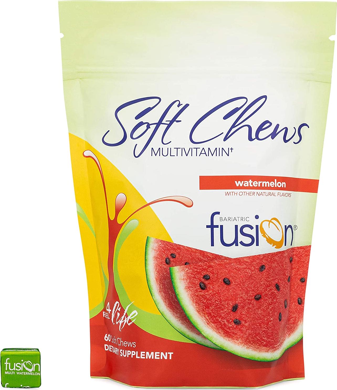 Bariatric Fusion Watermelon Bariatric Multivitamin Soft Chews for Post Bariatric Surgery Patients Including Gastric Bypass and Sleeve Gastrectomy, 60 Count, 1 Month Supply