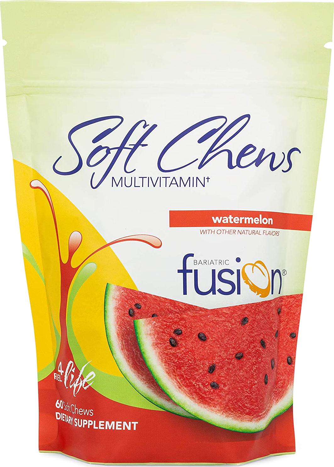 Bariatric Fusion Watermelon Bariatric Multivitamin Soft Chews for Post Bariatric Surgery Patients Including Gastric Bypass and Sleeve Gastrectomy, 60 Count, 1 Month Supply