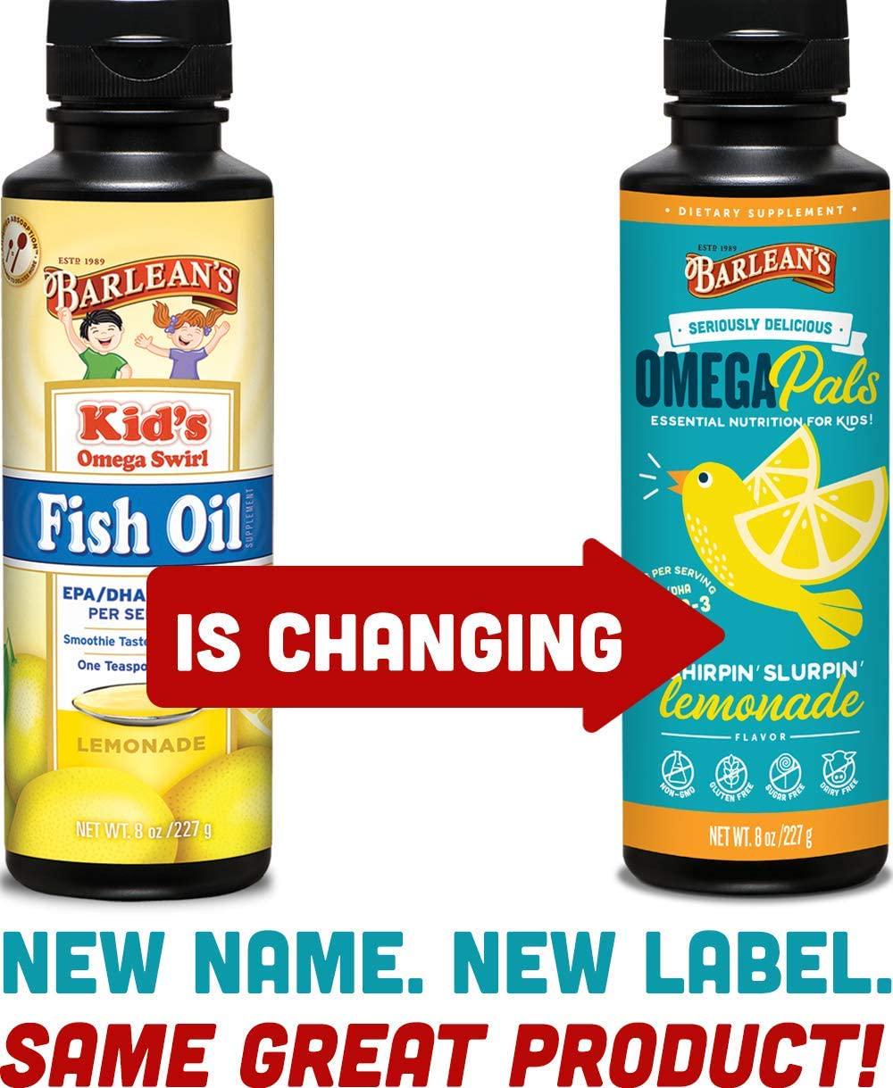 Barlean's Seriously Delicious Omega Pals Chirpin' Slirpin' Lemonade from Fish Oil with 540 mgs of EPA/DHA - All-Natural Fruit Flavor, Non-GMO, Gluten Free - 8-Ounce