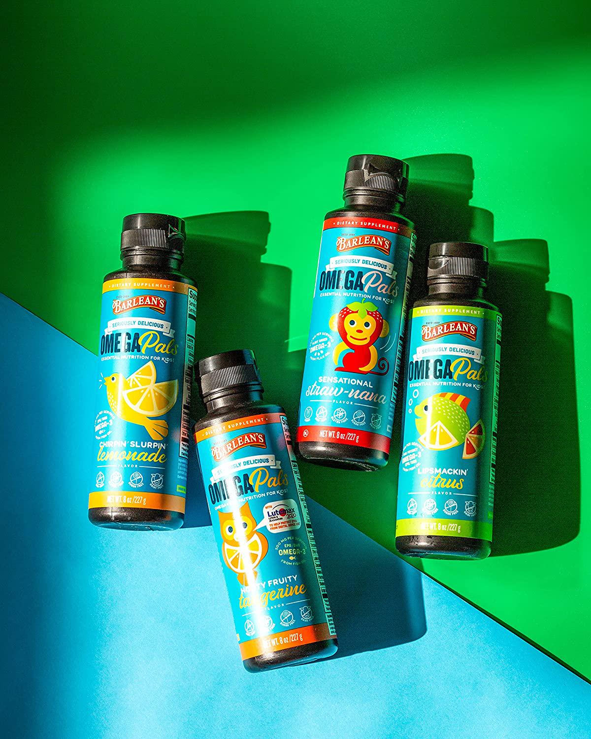 Barlean's Seriously Delicious Omega Pals Chirpin' Slirpin' Lemonade from Fish Oil with 540 mgs of EPA/DHA - All-Natural Fruit Flavor, Non-GMO, Gluten Free - 8-Ounce