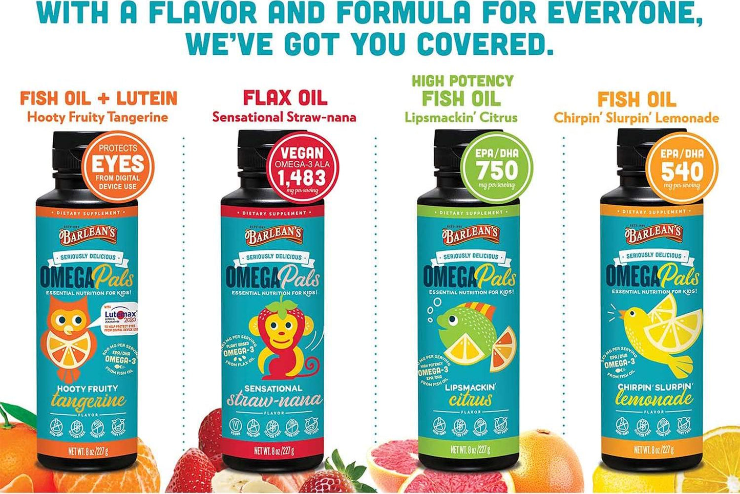 Barlean's Seriously Delicious Omega Pals Chirpin' Slirpin' Lemonade from Fish Oil with 540 mgs of EPA/DHA - All-Natural Fruit Flavor, Non-GMO, Gluten Free - 8-Ounce