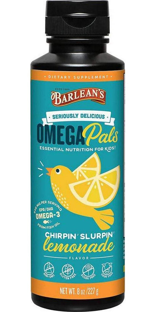 Barlean's Seriously Delicious Omega Pals Chirpin' Slirpin' Lemonade from Fish Oil with 540 mgs of EPA/DHA - All-Natural Fruit Flavor, Non-GMO, Gluten Free - 8-Ounce