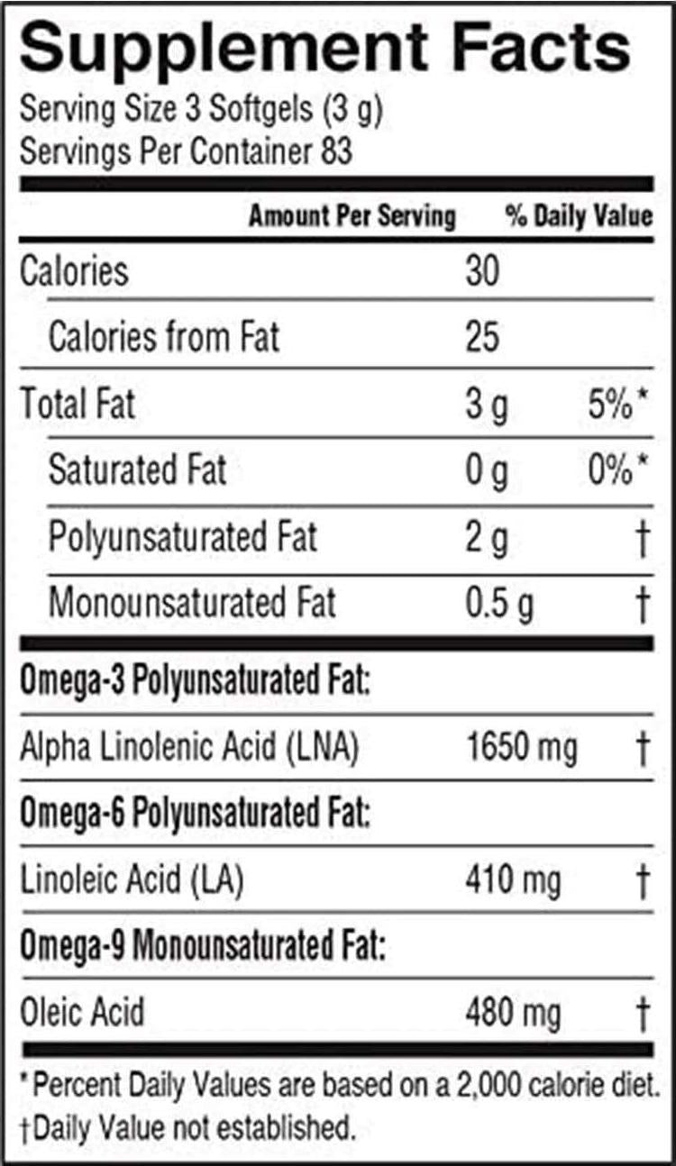 Barlean's Fresh Flaxseed Oil Softgels from Cold Pressed Flax Seeds - 1650mg ALA Omega 3 Fatty Acids for Improving Heart Health - Non GMO, Gluten Free - 250 Softgels
