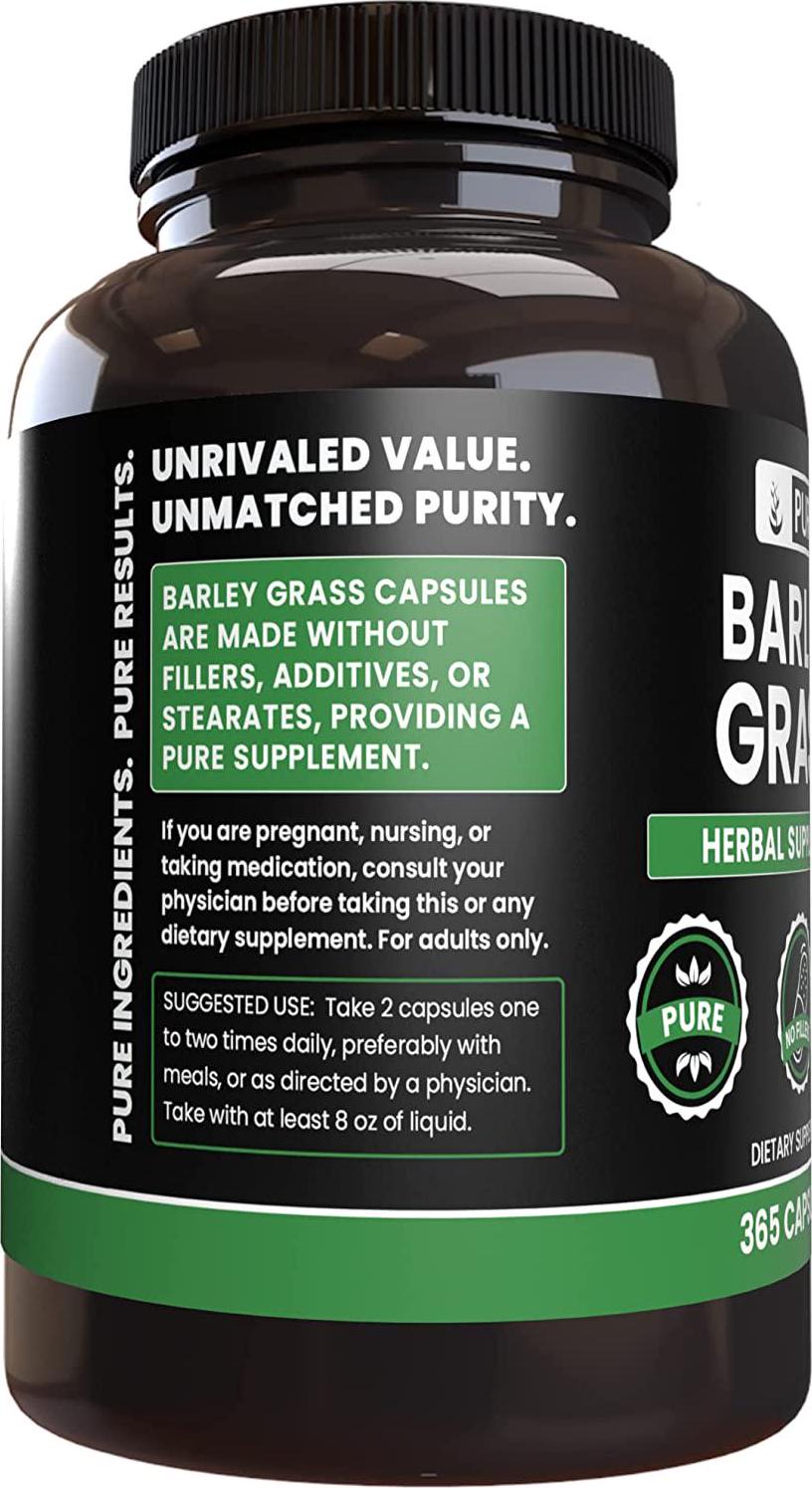 Barley Grass (365 Capsules) 100% Pure and Natural, Potent, Paleo and Keto-Friendly, Non-GMO, Made in USA (600 mg Serving)