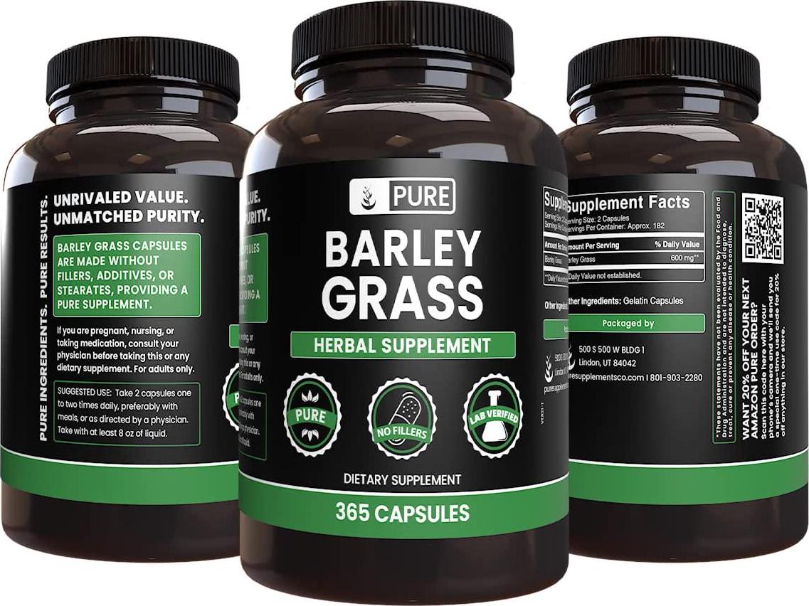 Barley Grass (365 Capsules) 100% Pure and Natural, Potent, Paleo and Keto-Friendly, Non-GMO, Made in USA (600 mg Serving)
