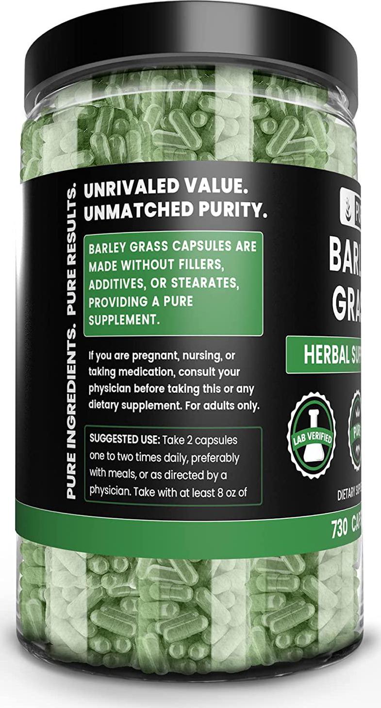 Barley Grass, 730 Capsules, 300mg Serving, Pure and Non-GMO, Paleo and Keto, Source of Vitamins and Minerals, Lab-Tested, No Stearates or Filler, Made in USA, Lab-Tested