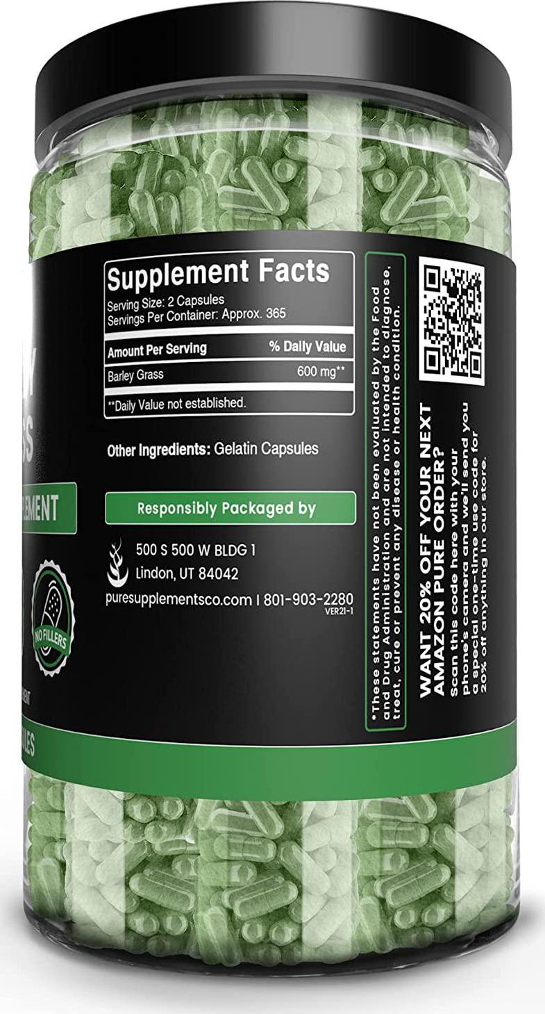 Barley Grass, 730 Capsules, 300mg Serving, Pure and Non-GMO, Paleo and Keto, Source of Vitamins and Minerals, Lab-Tested, No Stearates or Filler, Made in USA, Lab-Tested
