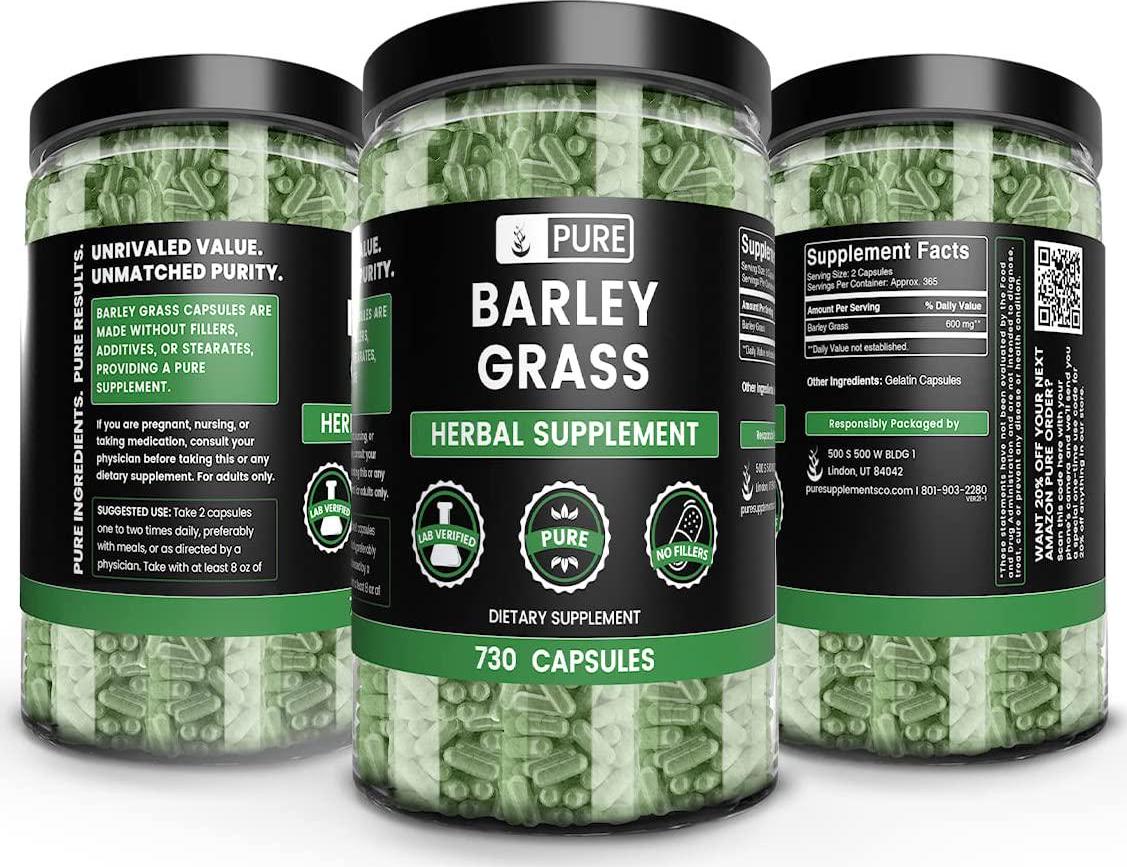 Barley Grass, 730 Capsules, 300mg Serving, Pure and Non-GMO, Paleo and Keto, Source of Vitamins and Minerals, Lab-Tested, No Stearates or Filler, Made in USA, Lab-Tested