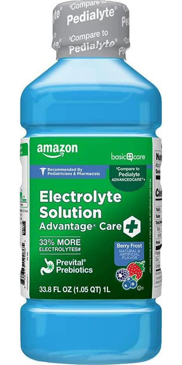 Basic Care Advantage Care Plus Electrolyte Solution, Berry Frost, Helps Prevent Dehydration, fluids, zinc and Electrolytes, 1 Liter