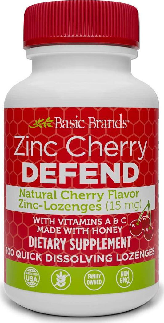 Basic Organics Natural Flavor Zinc Lozenges, Cherry, 100 Tablets