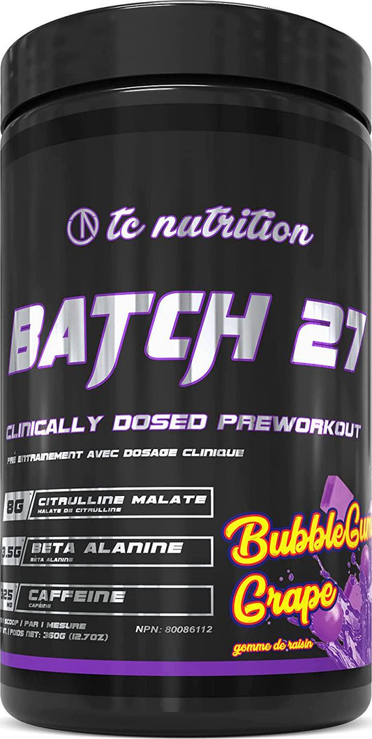 Batch 27 Pre Workout Powder - Instant Strength, Energy, and Intense Focus - Nitric Oxide Booster and Powerful Pre Workout for Men and Women w/ 8g Citrulline, 3.5g Beta Alanine More 20sv Bubblegum Grape