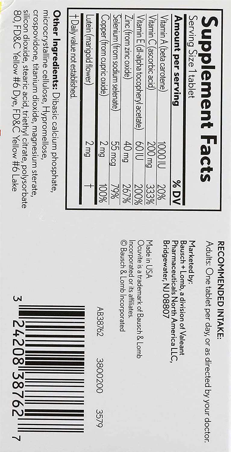 Bausch + Lomb Ocuvite Eye Vitamin and Mineral Supplement with Lutein 120 Tablets 2 Pack