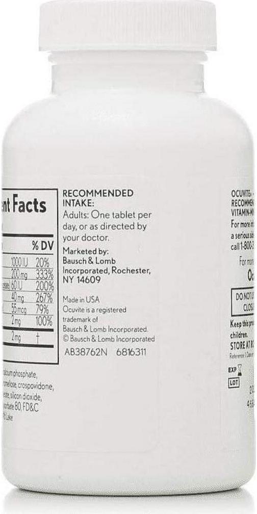 Bausch + Lomb Ocuvite Eye Vitamin and Mineral Supplement with Lutein 120 Tablets 2 Pack