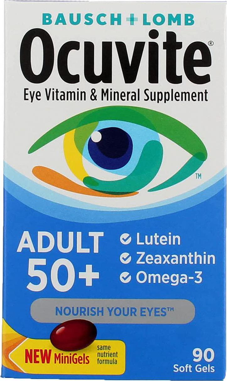 Bausch + Lomb Ocuvite Adult 50+ Eye Vitamin and Mineral Supplement Softgels 90 ea (Pack of 2)