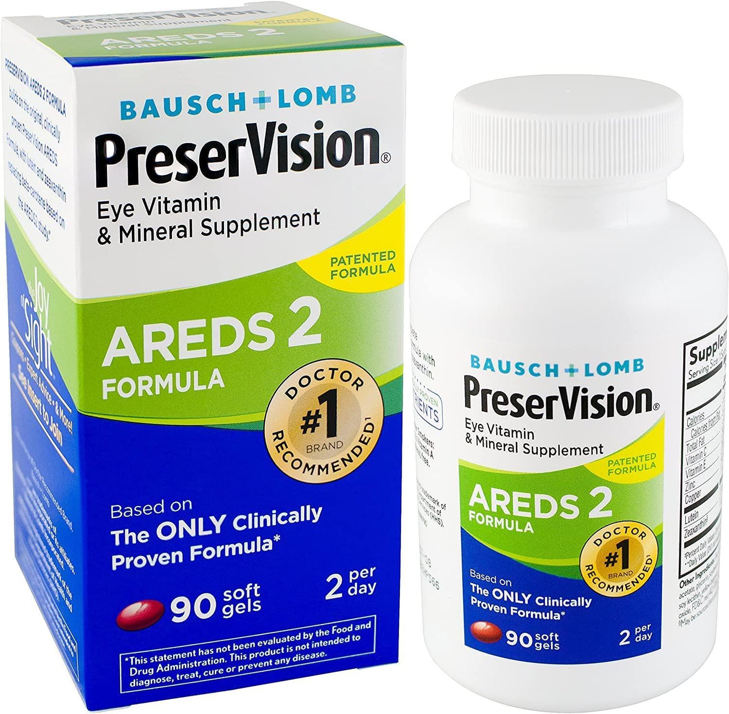 Bausch + Lomb PreserVision AREDS 2 Eye Vitamin and Mineral Supplement Soft Gels, 90 Count Bottle