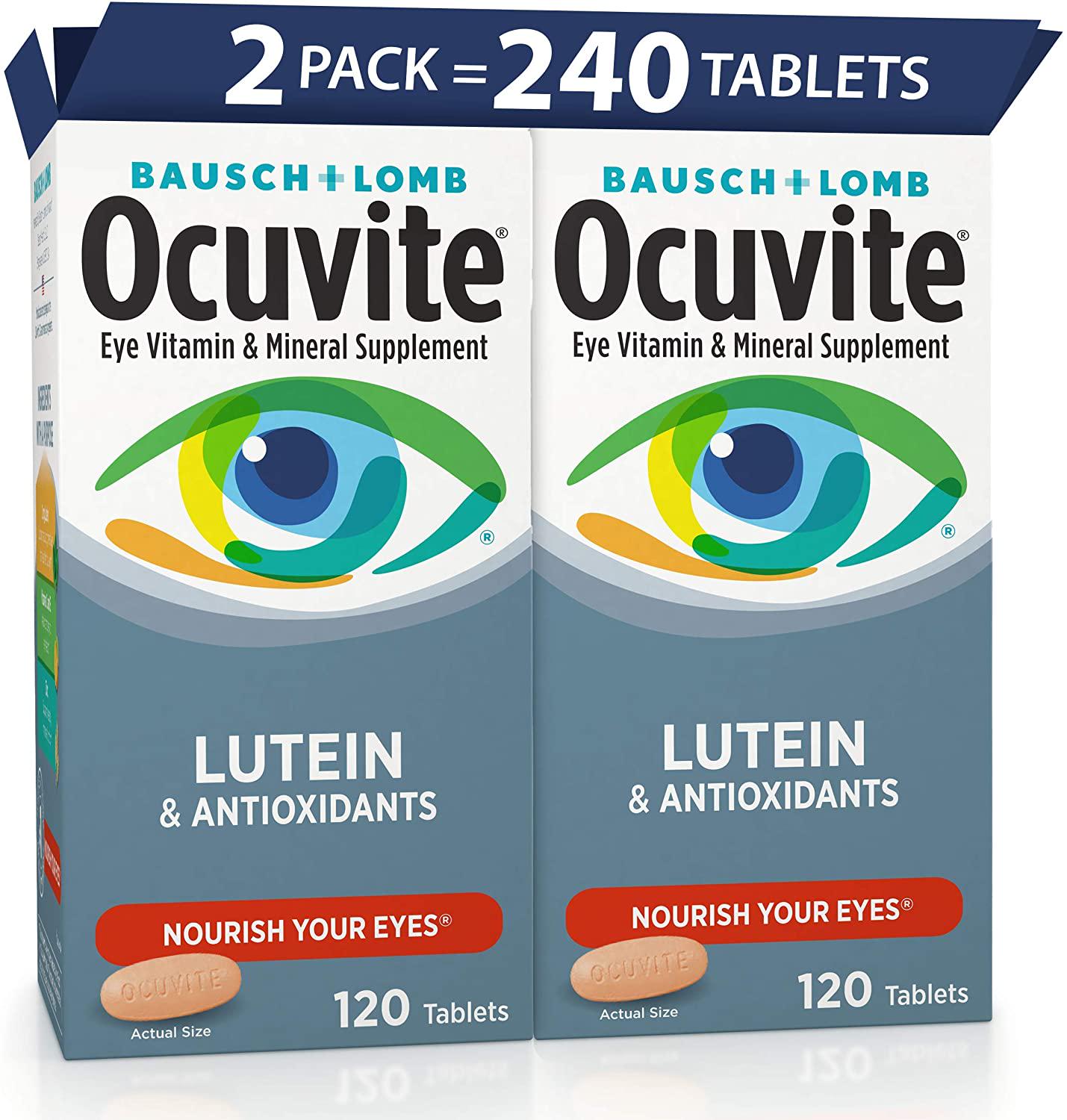 Bausch and Lomb Ocuvite Vitamin and Mineral Supplement Tablets with Lutein, 120-Count Bottles (Pack of 2)