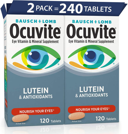 Bausch and Lomb Ocuvite Vitamin and Mineral Supplement Tablets with Lutein, 120-Count Bottles (Pack of 2)