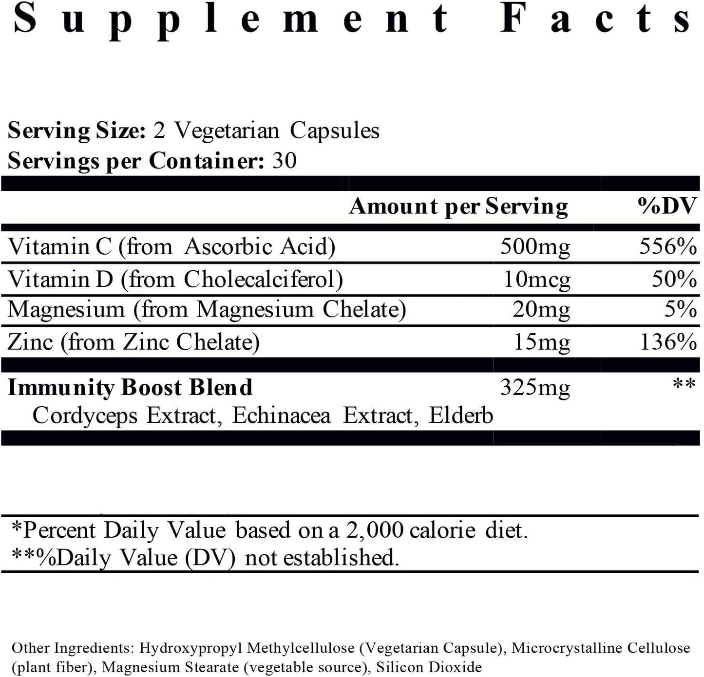 Baymore Immunity Boost Supplement with Elderberry, Vitamin C, Echinacea and Zinc - Once Daily Multi-System Support- 60 Capsules