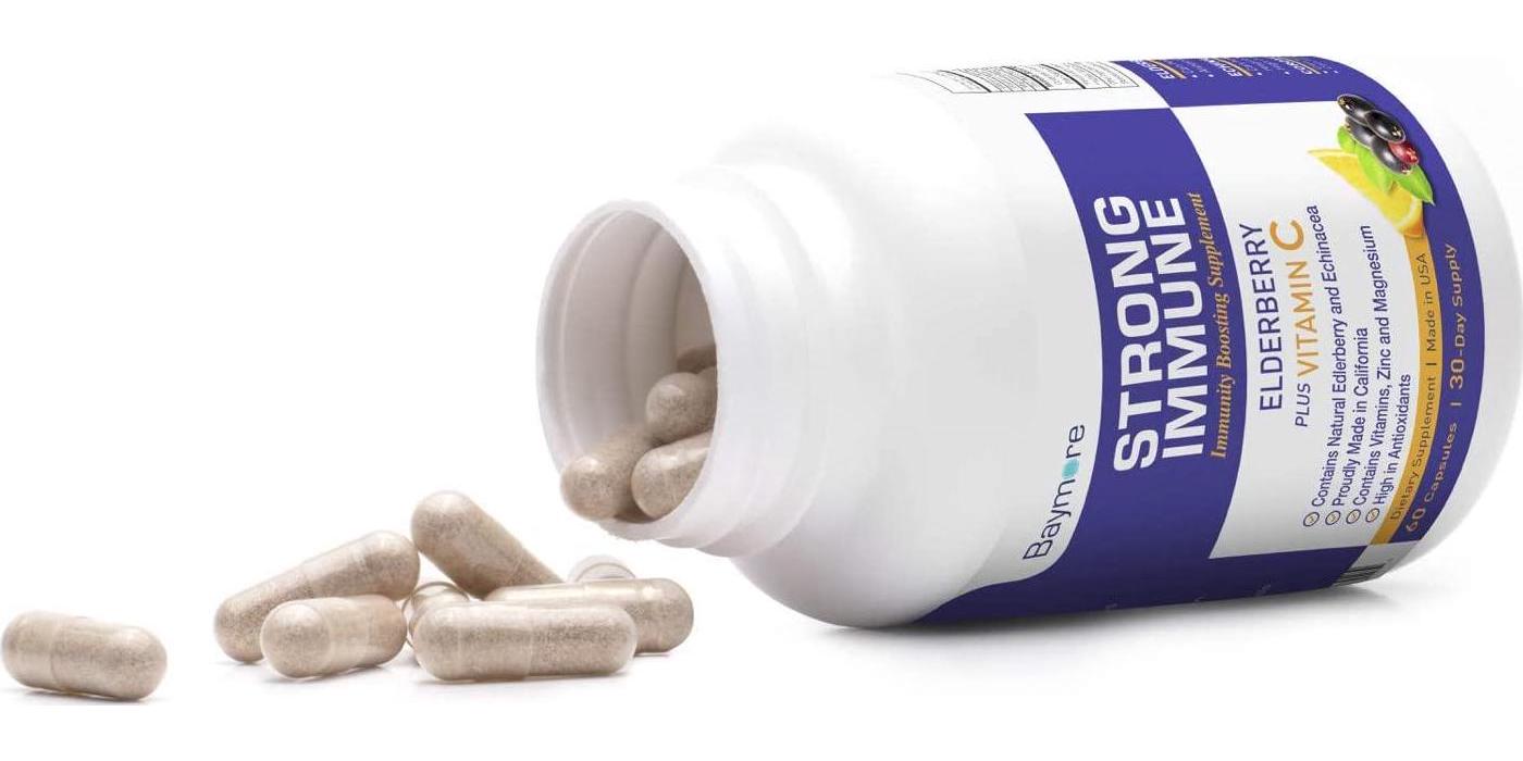 Baymore Immunity Boost Supplement with Elderberry, Vitamin C, Echinacea and Zinc - Once Daily Multi-System Support- 60 Capsules