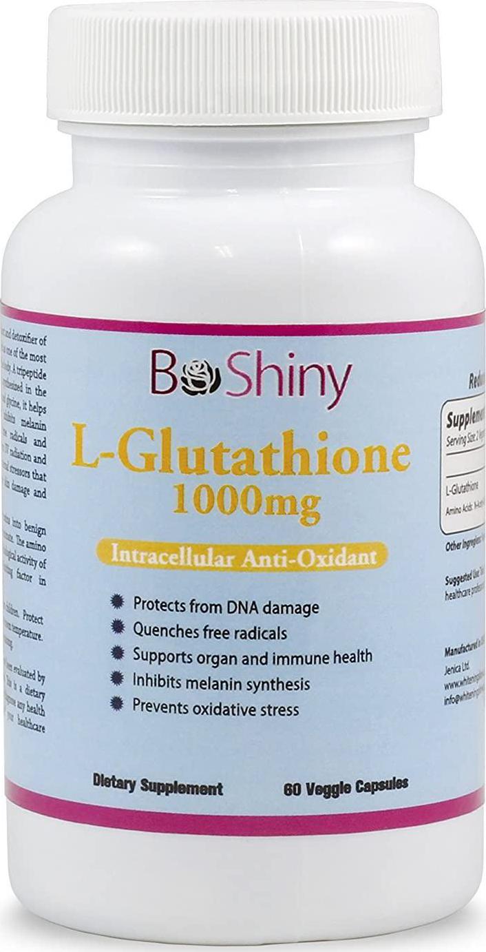 BeShiny L Glutathione Skin Lightening Brightening Pills 1000 mg Antioxidant Anti Aging to Support Liver Health and Detox Help Immune and Brain Function Reduce Free Radical Damage Vegan 60 Capsules