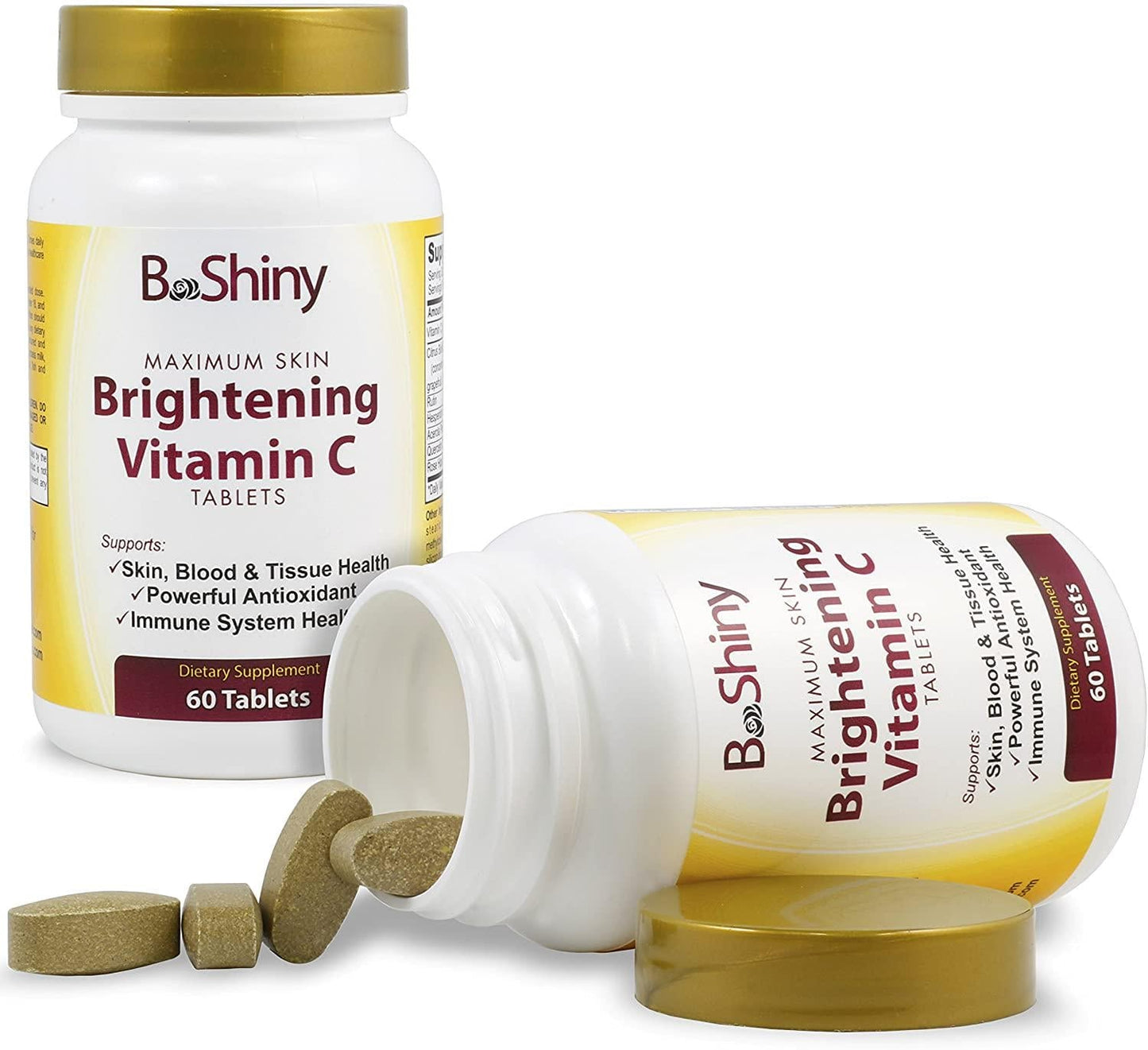 BeShiny Vitamin C Complex 1000 mg Tablets for Skin Lightening Brightening Antioxidant with Rose Hips and Bioflavinoids Immune Support Supplement Healthy Aging Builds Energy and Overall Well Being