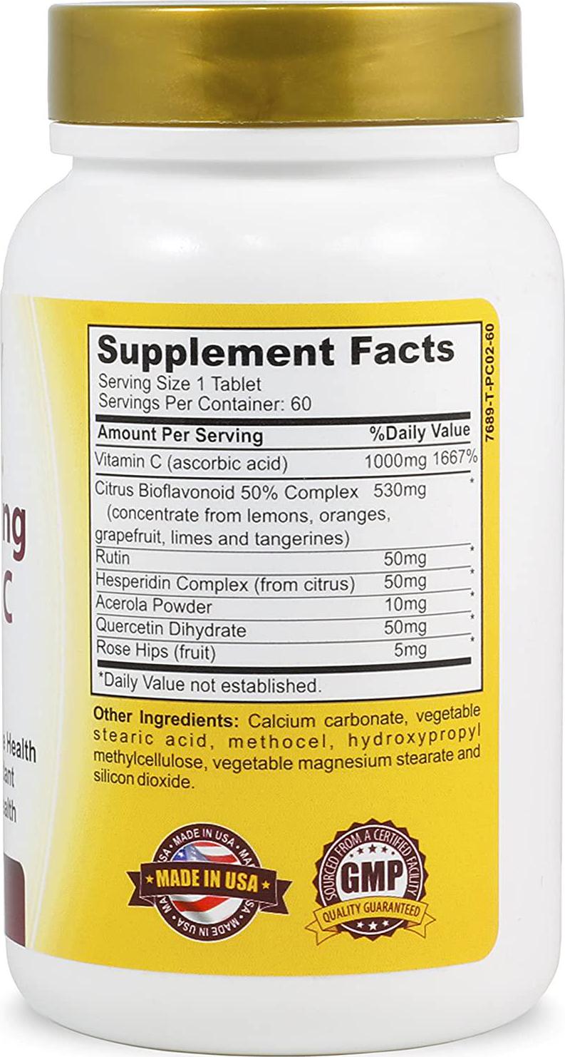 BeShiny Vitamin C Complex 1000 mg Tablets for Skin Lightening Brightening Antioxidant with Rose Hips and Bioflavinoids Immune Support Supplement Healthy Aging Builds Energy and Overall Well Being