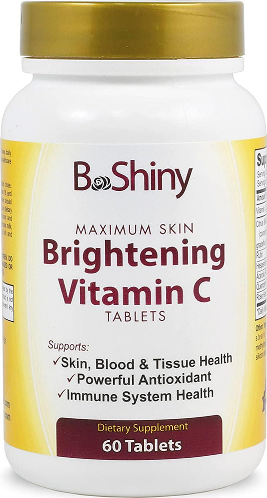 BeShiny Vitamin C Complex 1000 mg Tablets for Skin Lightening Brightening Antioxidant with Rose Hips and Bioflavinoids Immune Support Supplement Healthy Aging Builds Energy and Overall Well Being