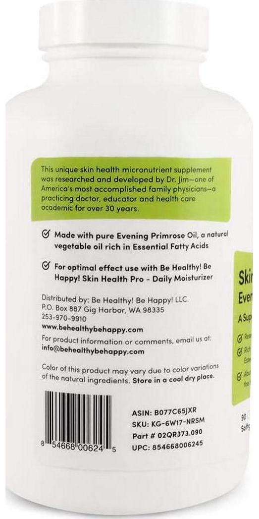 Be Healthy! Be Happy! Skin Health Pro - Skin Revitalizing Evening Primrose Softgels Superior Skin Health Supplement
