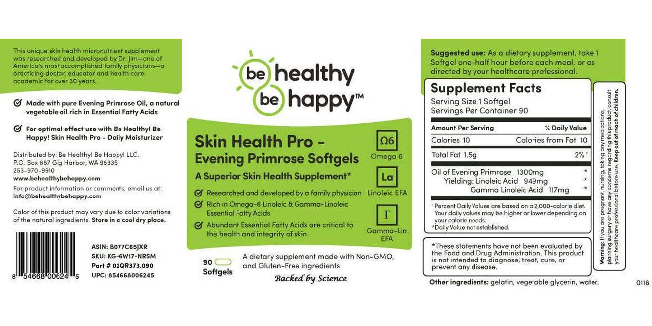 Be Healthy! Be Happy! Skin Health Pro - Skin Revitalizing Evening Primrose Softgels Superior Skin Health Supplement