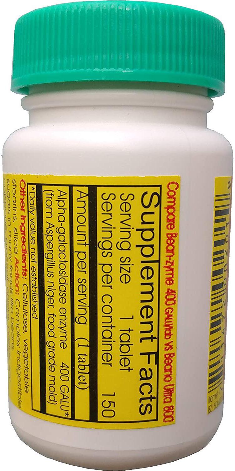 Bean- zyme 150count is 400 GALU per Tablet
