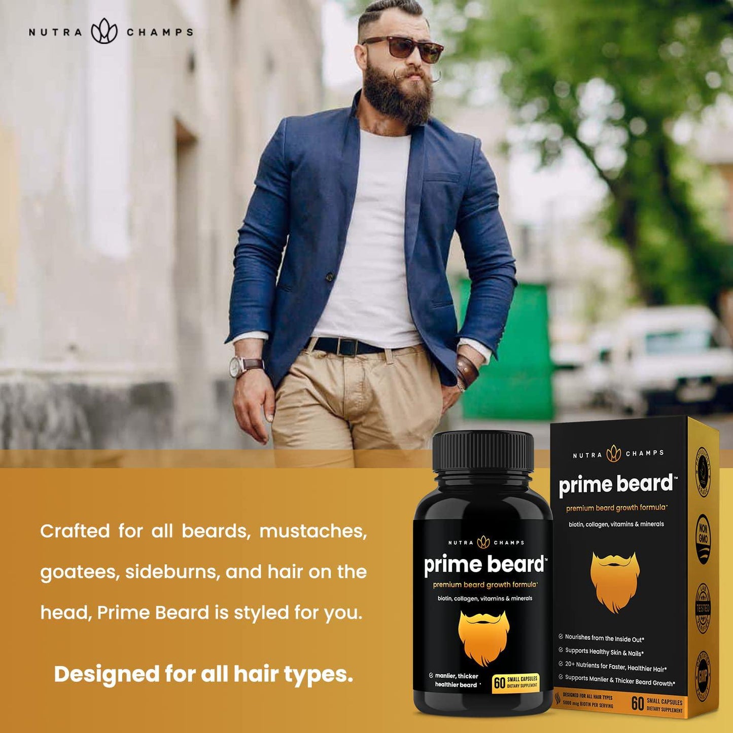 Beard Growth Vitamins Supplement for Men - Grow Thicker and Longer Facial Hair with Biotin, Collagen, Saw Palmetto - Small Pills For All Hair Types