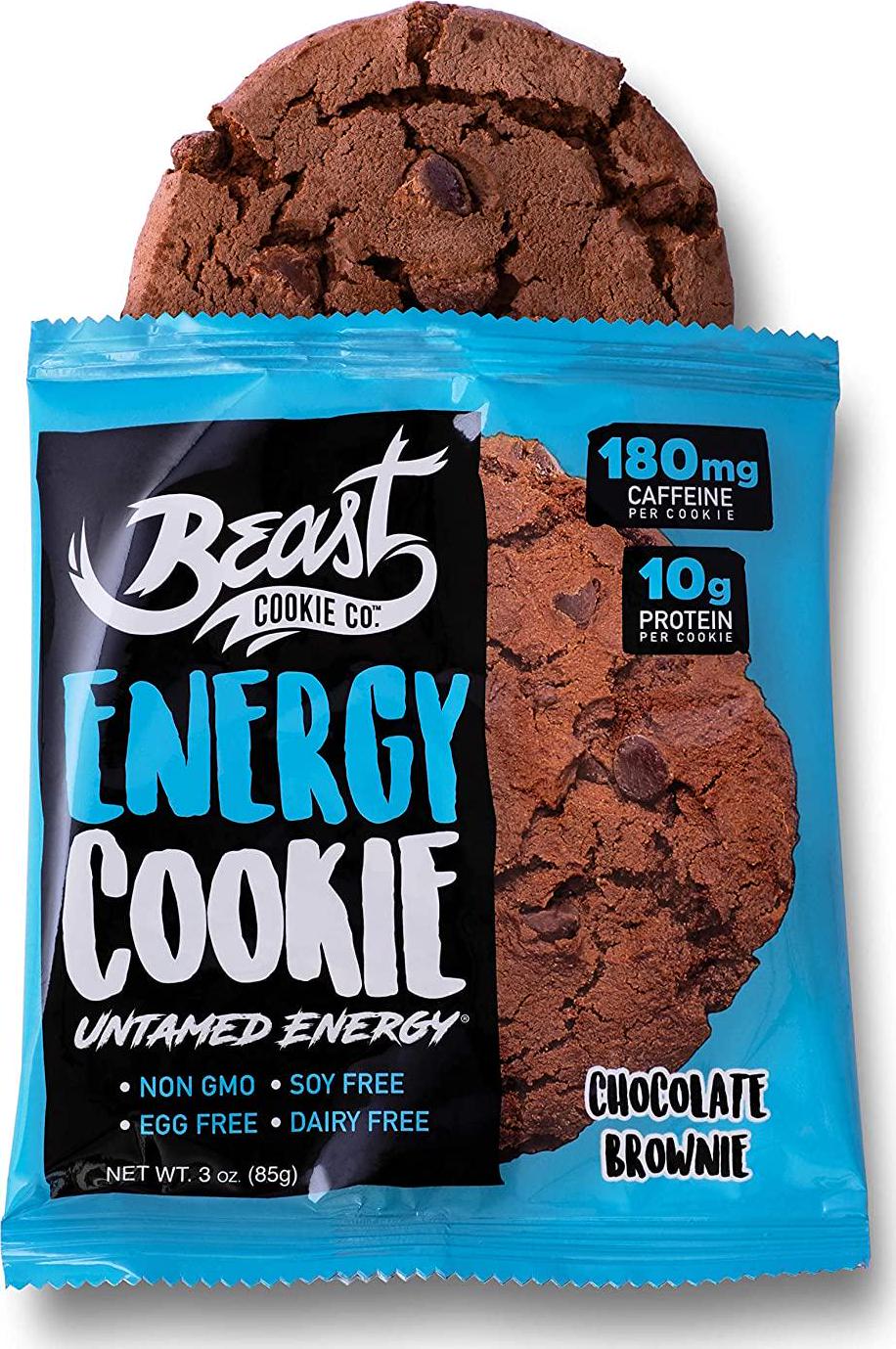 Beast Energy Cookie, Protein Cookie - Contain 180mg of Caffeine and 10g of Protein, Healthy Cookies, Dairy-Free, Soy-Free, Egg-Free, Non-GMO - Chocolate Brownie, 3 Ounce Cookie (Pack of 6)