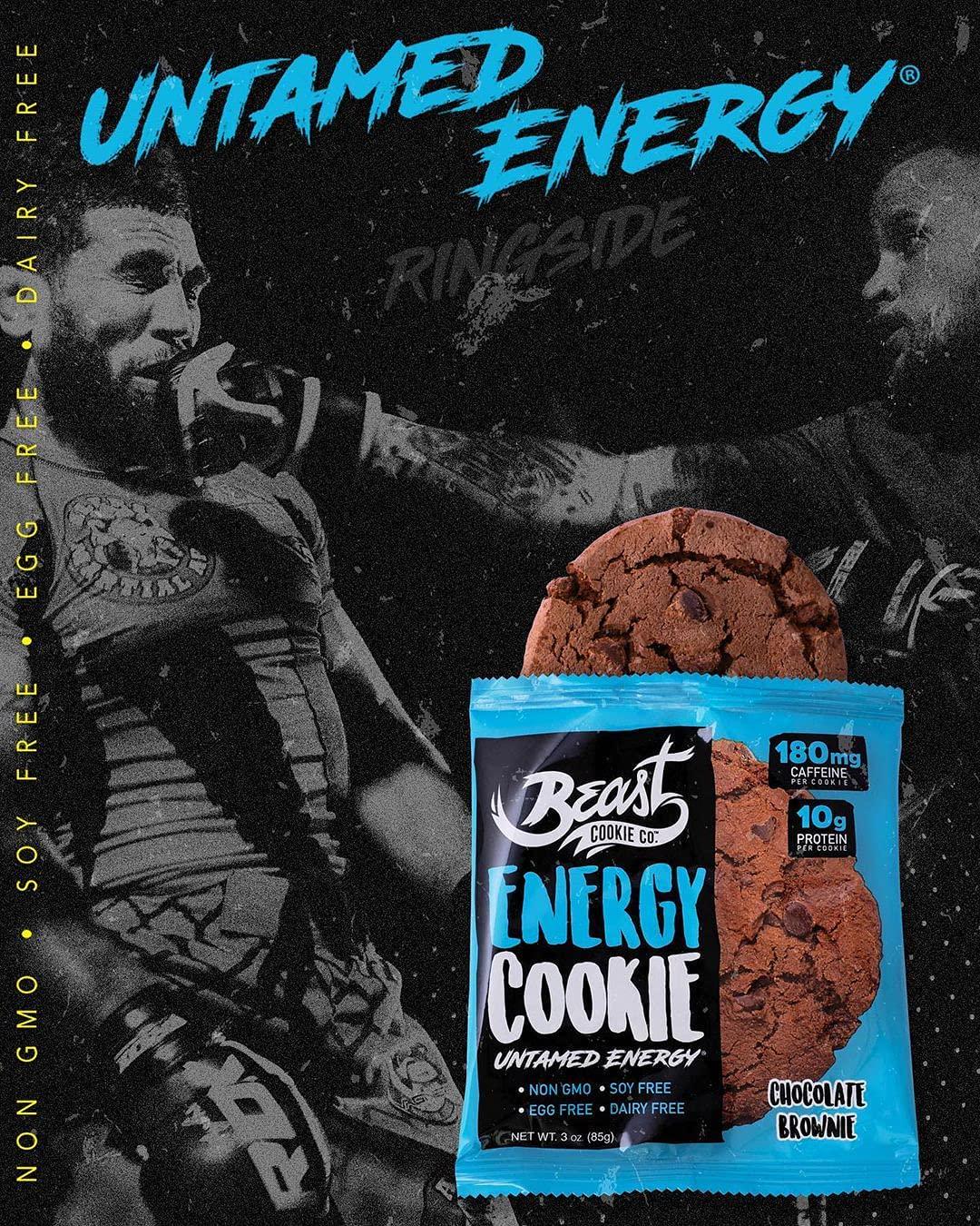 Beast Energy Cookie, Protein Cookie - Contain 180mg of Caffeine and 10g of Protein, Healthy Cookies, Dairy-Free, Soy-Free, Egg-Free, Non-GMO - Chocolate Brownie, 3 Ounce Cookie (Pack of 6)