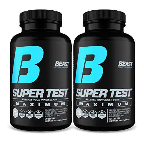 Beast Sports Nutrition Super Test Maximum - 120 Capsules, Pack of 2 - Boost Natural Testosterone Levels - Maximize Strength, Burn Body Fat, Faster Recovery and Increase Performance - 60 Total Servings