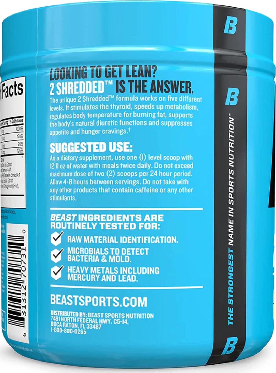Beast Sports Nutrition 2 Shredded Thermogenic Powder, Metabolism Booster - Orange Mango, 274 Grams, 45 Servings