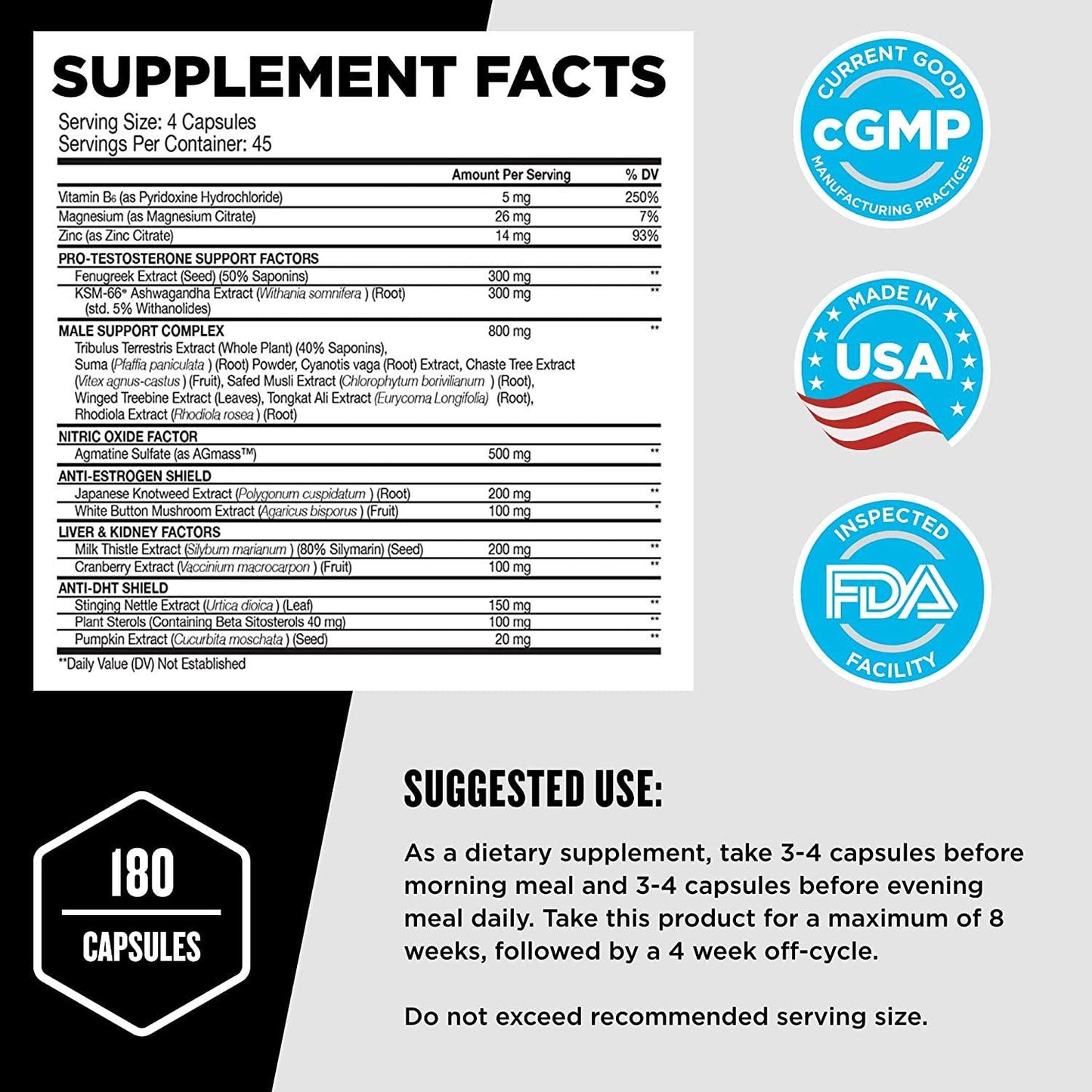 Beast Sports Nutrition Super Test - 180 Capsules - Boost Natural Testosterone Levels - Maximize Strength, Burn Body Fat, Faster Recovery and Increase Performance - 45 Servings
