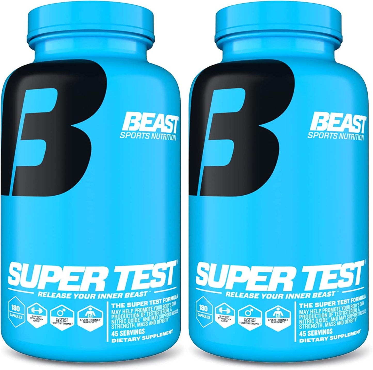 Beast Sports Nutrition Super Test - 180 Capsules, Pack of 2 - Boost Natural Testosterone Levels - Maximize Strength, Burn Body Fat, Faster Recovery and Increase Performance - 90 Total Servings