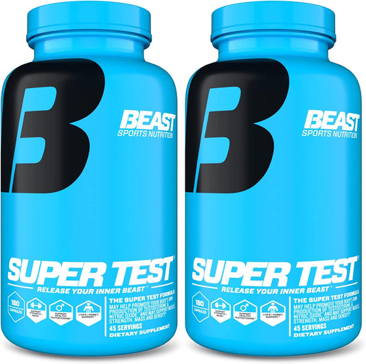 Beast Sports Nutrition Super Test - 180 Capsules, Pack of 2 - Boost Natural Testosterone Levels - Maximize Strength, Burn Body Fat, Faster Recovery and Increase Performance - 90 Total Servings