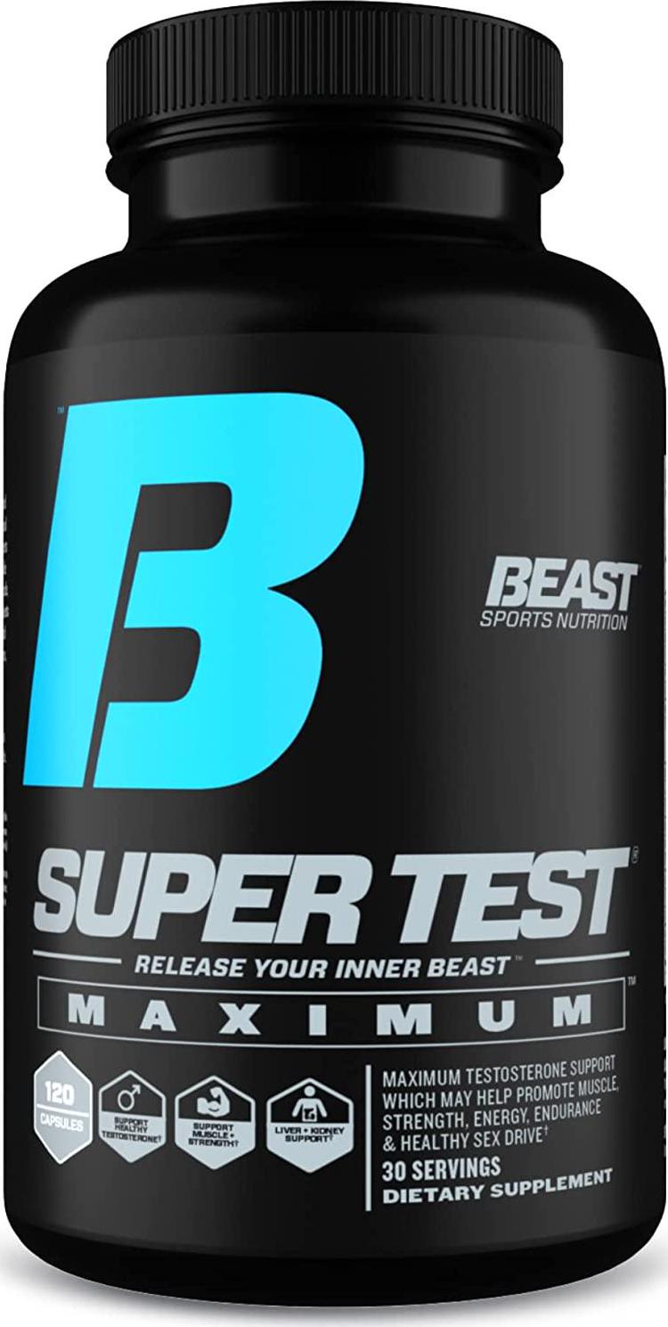 Beast Sports Nutrition Super Test Maximum - 120 Capsules - Boost Natural Testosterone Levels - Maximize Strength, Burn Body Fat, Faster Recovery and Increase Performance - 30 Servings
