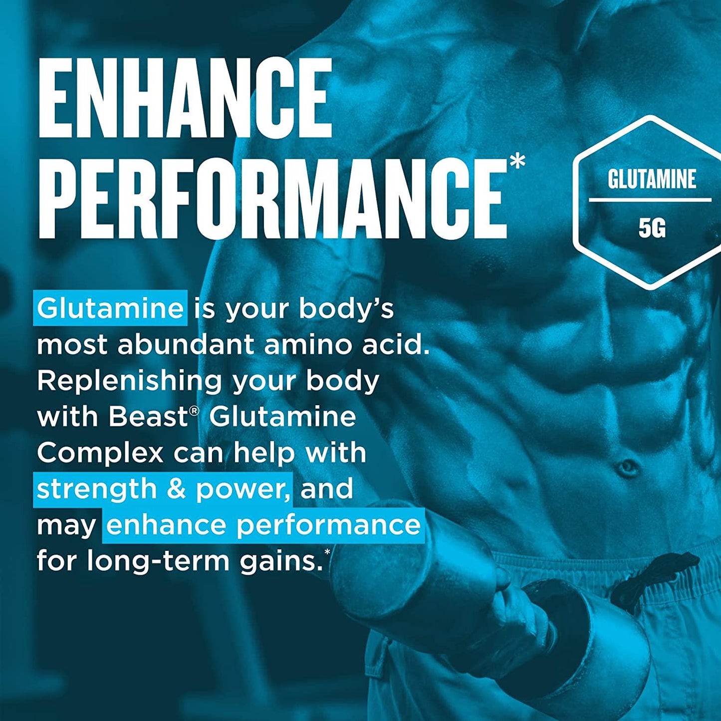 Beast Sports Nutrition Glutamine, Unflavored - 10.58 oz - Build and Maintain Muscle, Increase Endurance - Promotes Recovery and Growth - 60 Servings