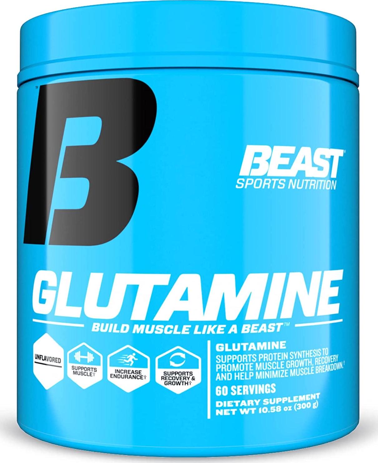 Beast Sports Nutrition Glutamine, Unflavored - 10.58 oz - Build and Maintain Muscle, Increase Endurance - Promotes Recovery and Growth - 60 Servings