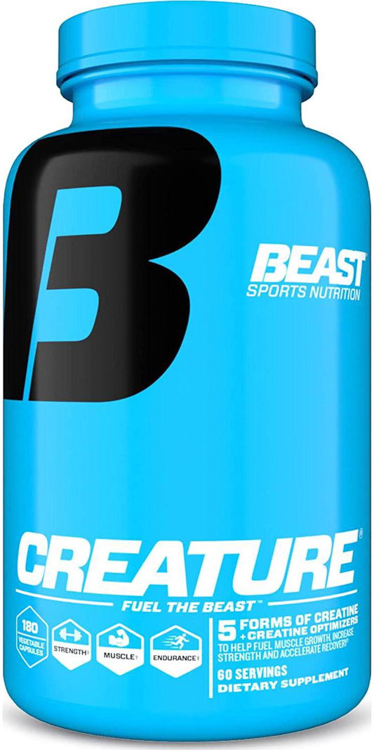 Beast Sports Nutrition Creature - 180 Vegetable Capsules - 5 Forms of Creatine + Creatine Optimizers - Improve Strength, Muscle Tone, Endurance, Recovery and Energy Production - 60 Servings