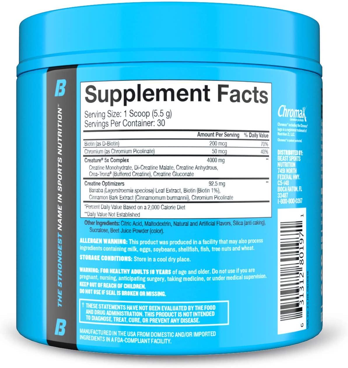 Beast Sports Nutrition – Creature Creatine Complex – Fuel Muscle Growth – Optimize Muscle Strength – Enhance Endurance – Increase Recovery Time – Five Forms of Creatine – Pink Lemonade 30 Servings