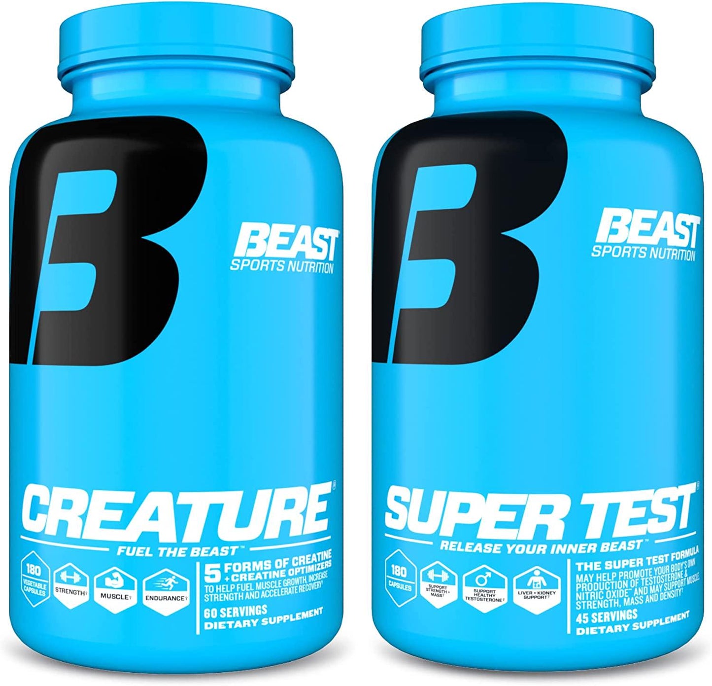 Beast Sports Nutrition Super Beast Stack - 180 Vegetable Capsules/Bottle - Powerful Combo to Improve Strength, Muscle Tone, Endurance and Recovery