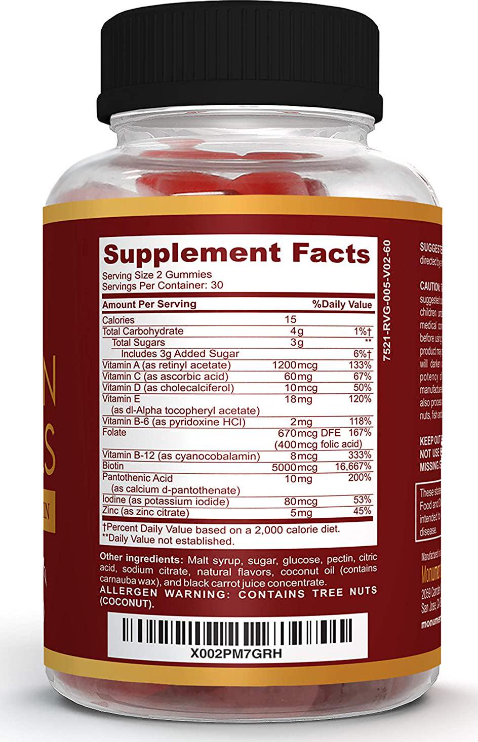 Beautify Hair, Skin and Nails Gummies, Biotin and Vitamin Essentials, NonGelatin, NonGMO, Vegetarian, Cherry Flavor, for Ladies, Women, Adults, 60 Count (30 Day Supply)